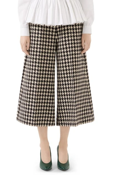 Shop Gucci Houndstooth Wool & Cotton Culottes In Black/ Bone