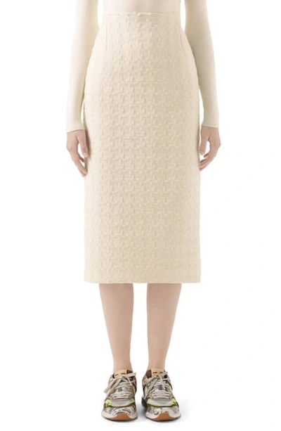 Shop Gucci Houndstooth Tweed Wool Blend Pencil Skirt In White Snow