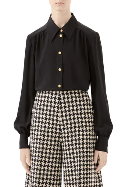 Shop Gucci Silk Crepe De Chine Blouse With Removable Tie In Black
