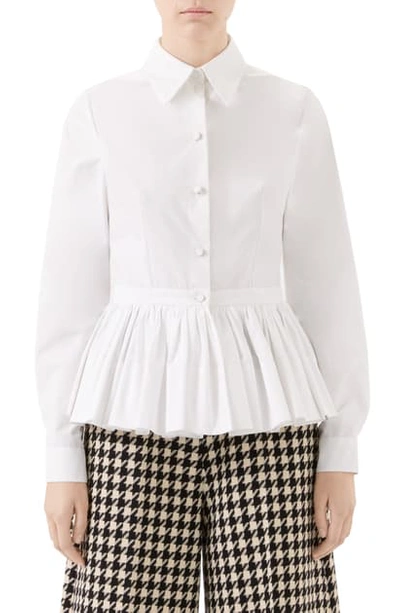 Shop Gucci Peplum Cotton Poplin Top In White