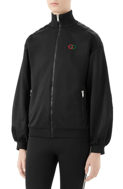 Shop Gucci Elbow Pad Tech Jersey Jacket In Black