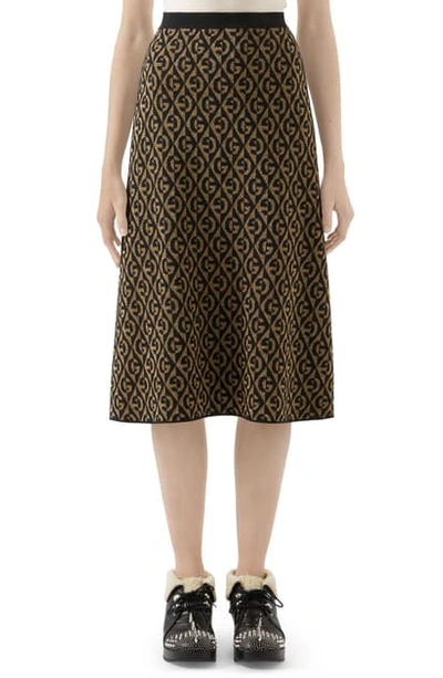 Shop Gucci Gg Rhombus Jacquard Wool Blend Sweater Skirt In Gold/ Black