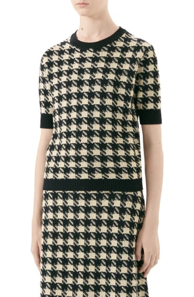 Shop Gucci Houndstooth Jacquard Cashmere & Silk Sweater In Ivory/ Black