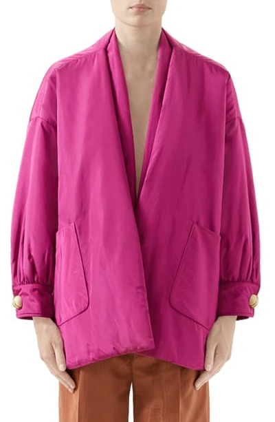 Shop Gucci Silk Taffeta Jacket With Removable Scarf In Brill Cyclamin Petal