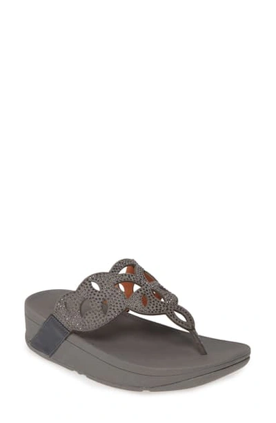 Shop Fitflop Elora Crystal Flip Flop In Pewter Leather