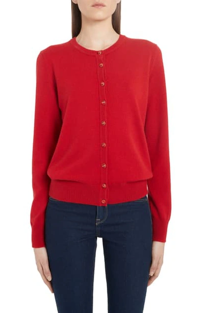 Shop Dolce & Gabbana Logo Button Cashmere Cardigan In Bright Red