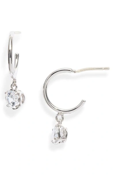Shop Kate Spade Mini Stone Huggie Hoop Earrings In Clear/ Silver