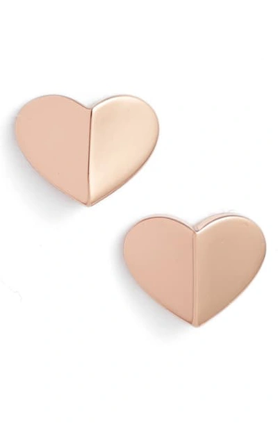 Shop Kate Spade Small Heart Stud Earrings In Rose Gold