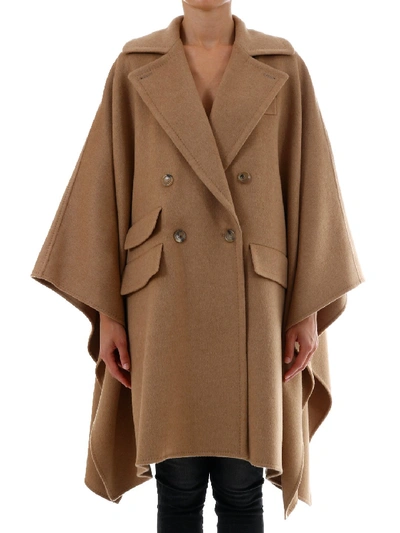 Shop Max Mara Double Breasted Cape In Brown