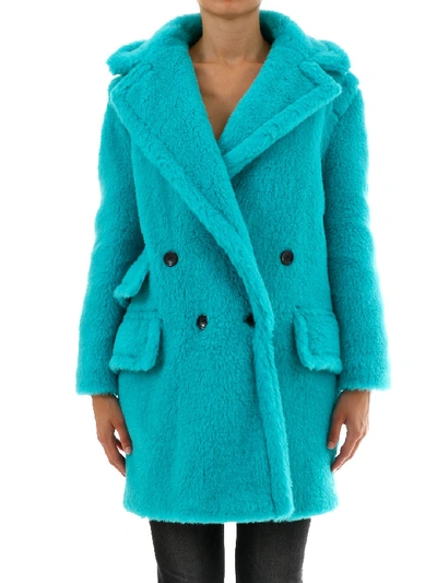 Shop Max Mara Double Breasted Coat In Blue