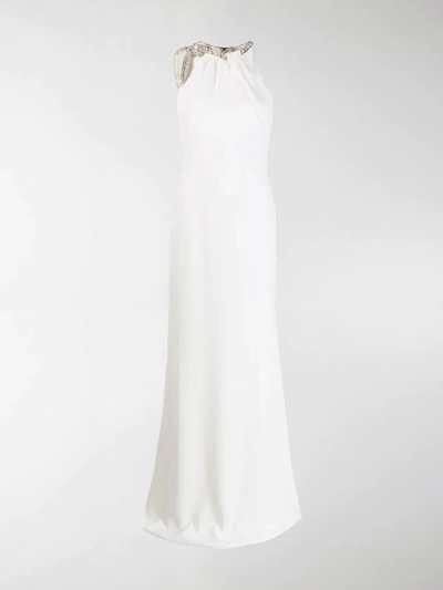 Shop Alexander Mcqueen Crystal Knot Halterneck Dress In White