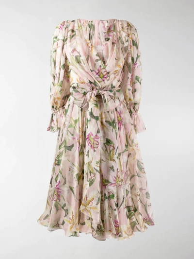 Shop Dolce & Gabbana Lilium-print Midi Dress In Pink