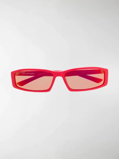Shop Balenciaga Narrow Square Frame Sunglasses In Red