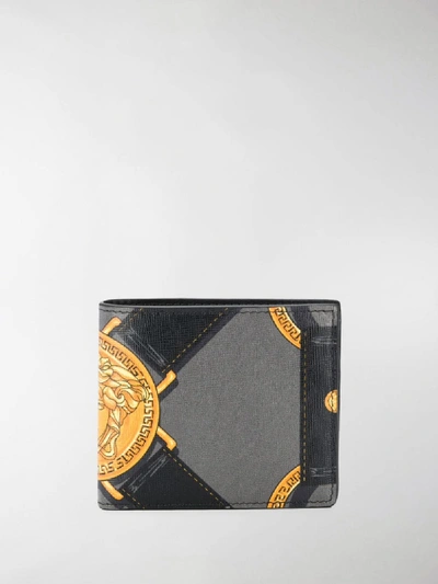 Shop Versace Medusa Bondage Print Wallet In Black