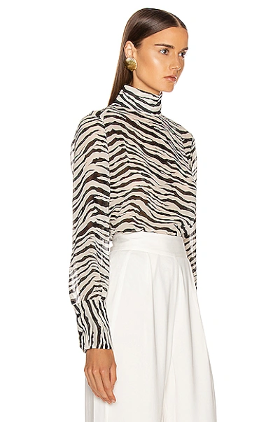 Shop Nili Lotan Mock Neck Top In Animal Print,black,white In Ivory Tiger Print