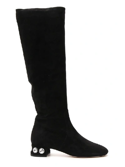 Shop Miu Miu Crystal Embellished Boots In Black