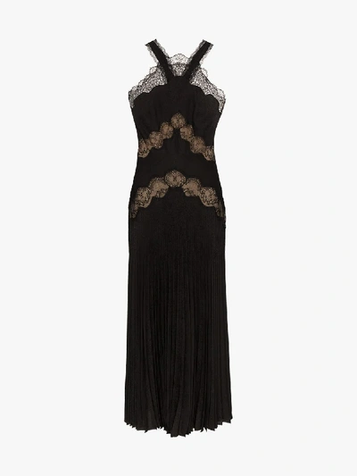 Shop Fendi Pleated Lace Silk Gown In Black