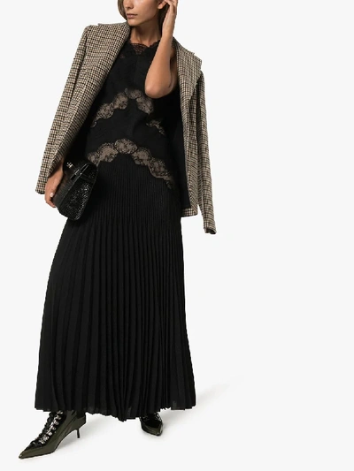 Shop Fendi Pleated Lace Silk Gown In Black