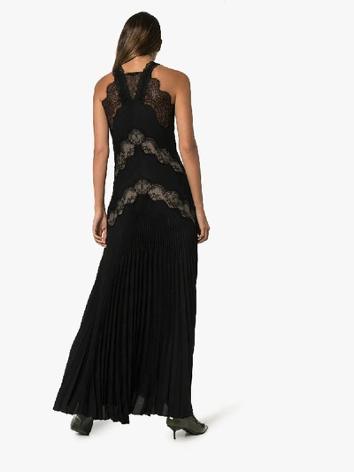 Shop Fendi Pleated Lace Silk Gown In Black