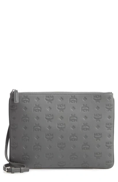 Shop Mcm Klara Monogram Calfskin Leather Crossbody Pouch In Charcoal