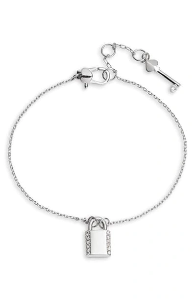 Shop Kate Spade Pave Lock Mini Pendant Bracelet In Clear/ Silver