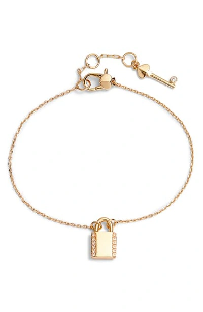 Shop Kate Spade Pave Lock Mini Pendant Bracelet In Clear/ Gold
