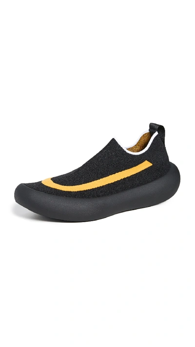 Shop Marni Banana Leaf Slip On Sneakers In Black/yellow