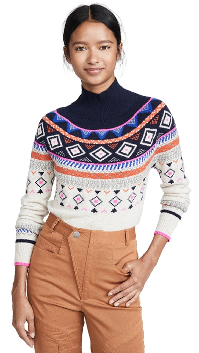 Shop Autumn Cashmere Fair Isle Mock Neck Cashmere Sweater In Mojave/navy