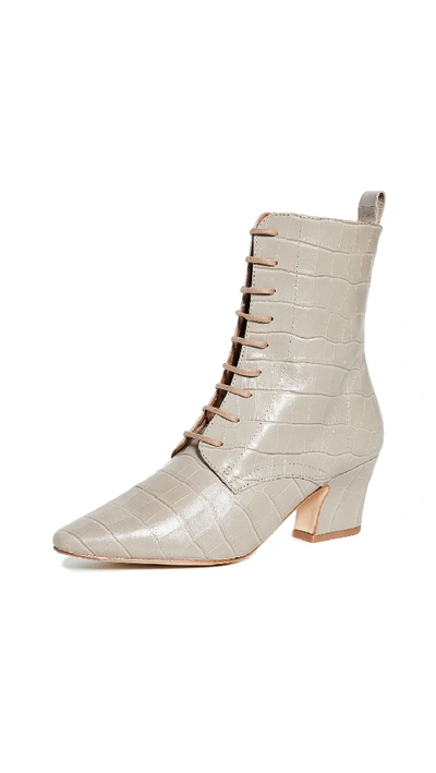 Shop Miista Zelie Lace Up Booties In Beige