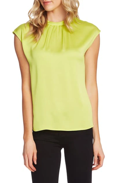 Shop Vince Camuto Pleated Neck Blouse In Lime Chrome