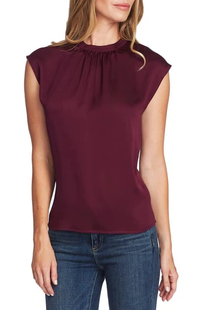 Shop Vince Camuto Pleated Neck Blouse In Merlot