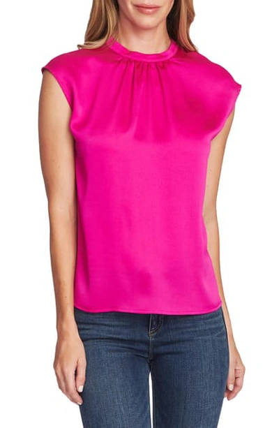 Shop Vince Camuto Pleated Neck Blouse In Pink Shock