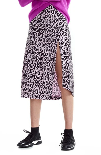 Shop Maje Jipanta Leopard Print Side Slit Skirt In Pink