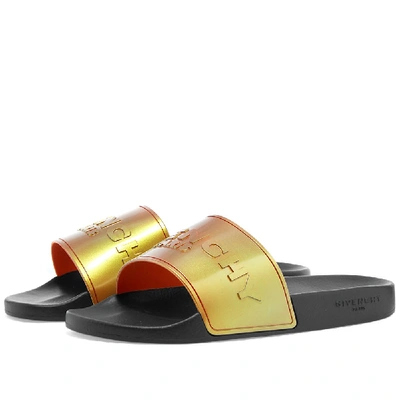 Shop Givenchy Iridescent Logo Slide Sandal In Orange