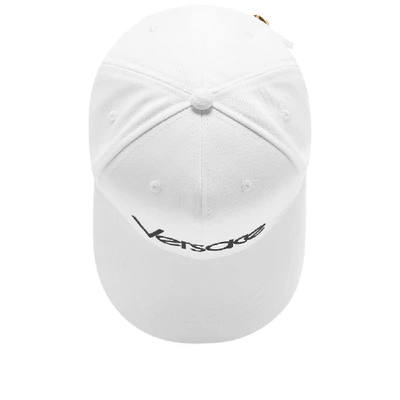 Shop Versace Embroidered Logo Baseball Cap In White