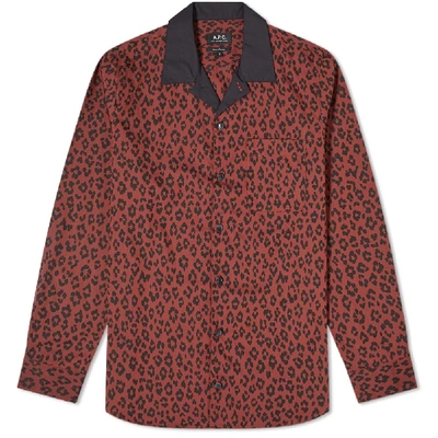 Shop Apc A.p.c. Arid Leopard Print Shirt In Red