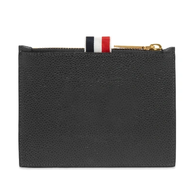 Shop Thom Browne Label Print Pebble Grain Zip Wallet In Black