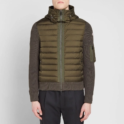 Shop Moncler Knit Hooded Down Jacket In Green