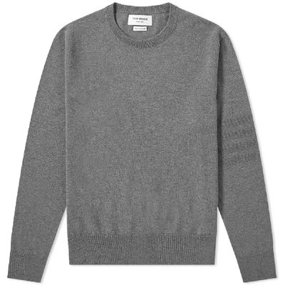 Shop Thom Browne Merino Tonal Four Bar Crew Knit In Grey