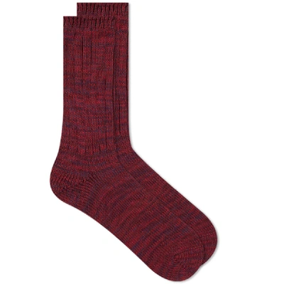 Shop Anonymous Ism 5 Colour Mix Crew Sock In Burgundy