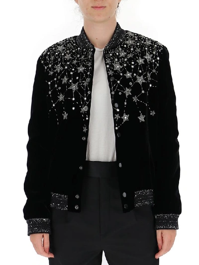 Shop Saint Laurent Embroidered Varsity Jacket In Black