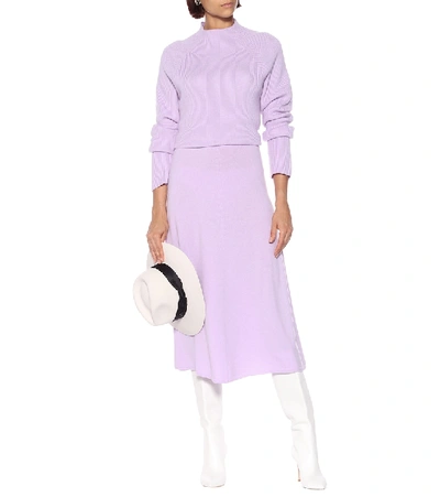 Shop Joseph Ribbed Wool-blend Skirt In Purple