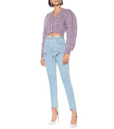 Shop Alessandra Rich Cropped Alpaca-blend Cardigan In Purple