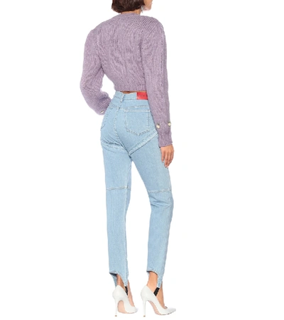 Shop Alessandra Rich Cropped Alpaca-blend Cardigan In Purple