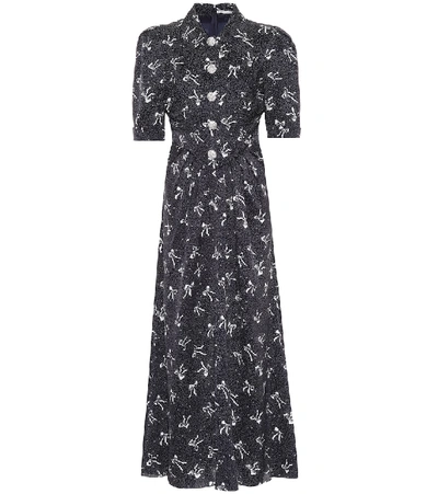 Shop Alessandra Rich Printed Silk Dress In Blue