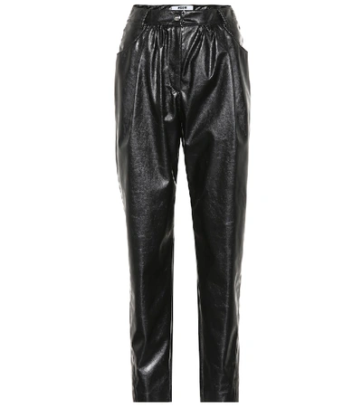 Shop Msgm High-rise Faux Leather Pants In Black