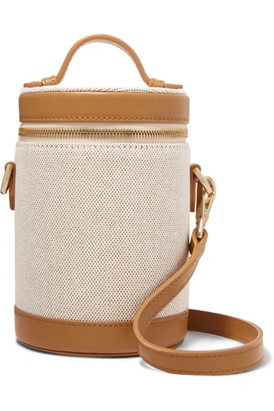 Shop Paravel Leather-trimmed Cotton-canvas Shoulder Bag In Tan