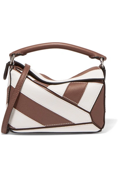 Shop Loewe Puzzle Mini Two-tone Textured-leather Shoulder Bag In Brown