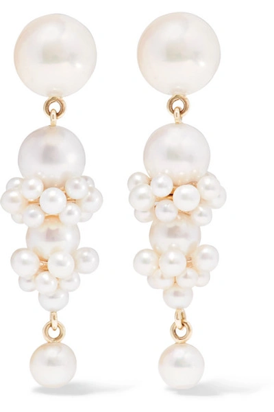 Shop Sophie Bille Brahe + Cecilie Bahnsen Tulip 14-karat Gold Pearl Earrings