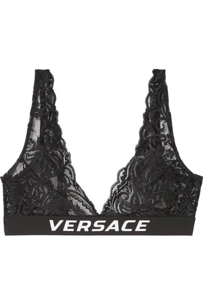 Shop Versace Stretch-lace Soft-cup Triangle Bra In Black
